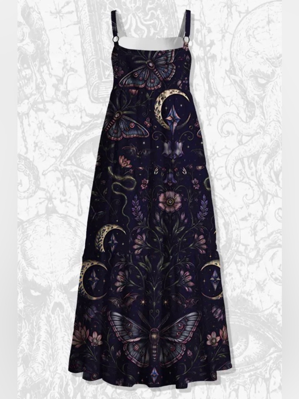 Navy Floral & Butterfly Maxi Dress with Smocked Bodice